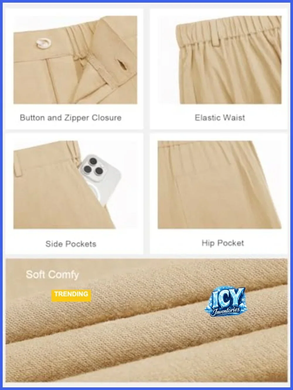 Men's Linen Cotton Elastic Waist Straight Leg Casual Pants with Pockets